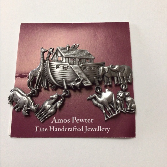 Amos Pewter Noah’s Ark with Animals Vintage Pewter Broach/Pin - Picture 1 of 5